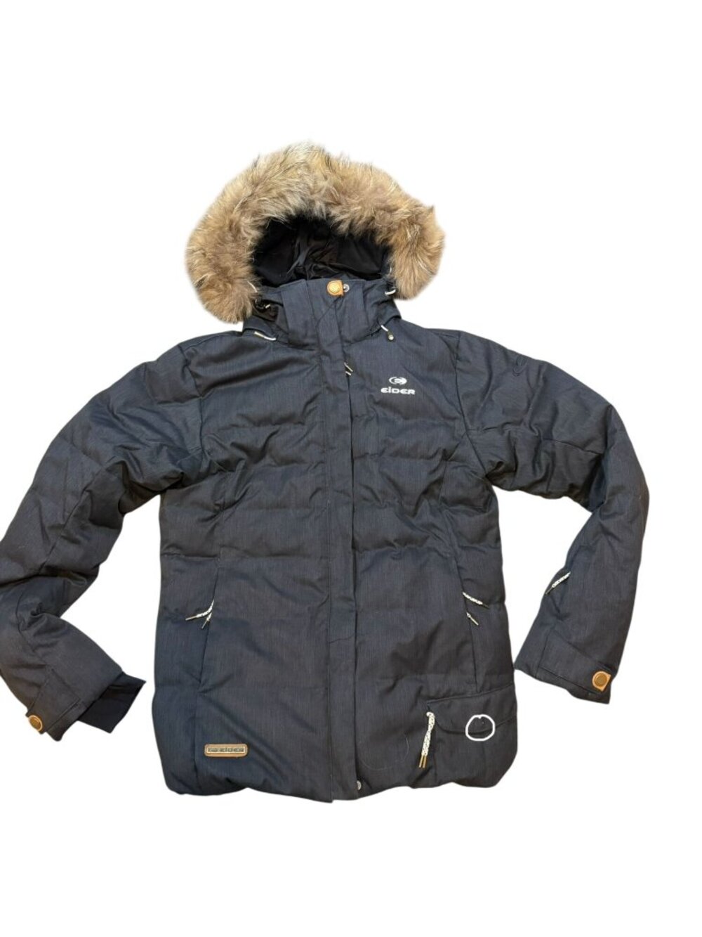 Eider Shibuya 2.0 Insulated Down Jacket Women's 10 Charcoal Gray Black Real Fur - Picture 9 of 17